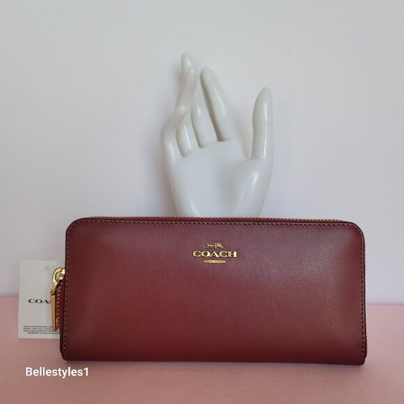 COACH Slim Accordion Smooth Calf Leather Zip-Around Wallet- Cherry color ⭐ - Picture 7 of 16